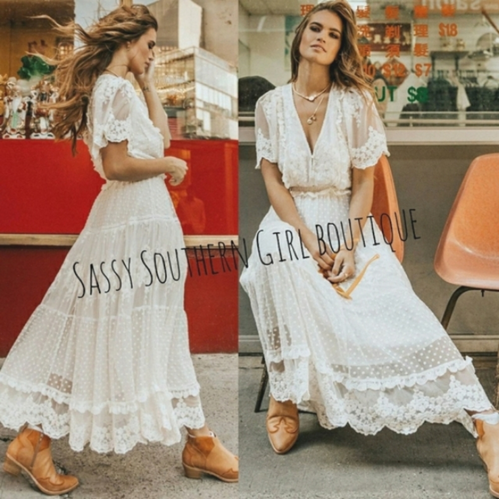 ⭐🆕Boho White lace swiss dot maxi